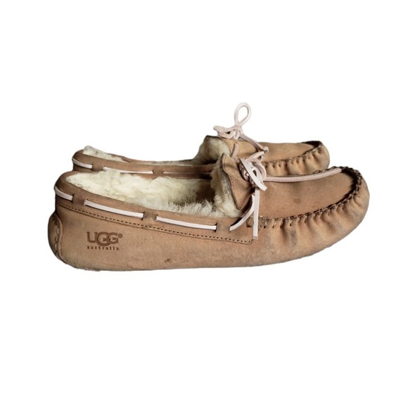 Women's Ugg 5612 Brown Leather Fur Lined Slip-On Slippers Size 8 - Picture 5 of 12